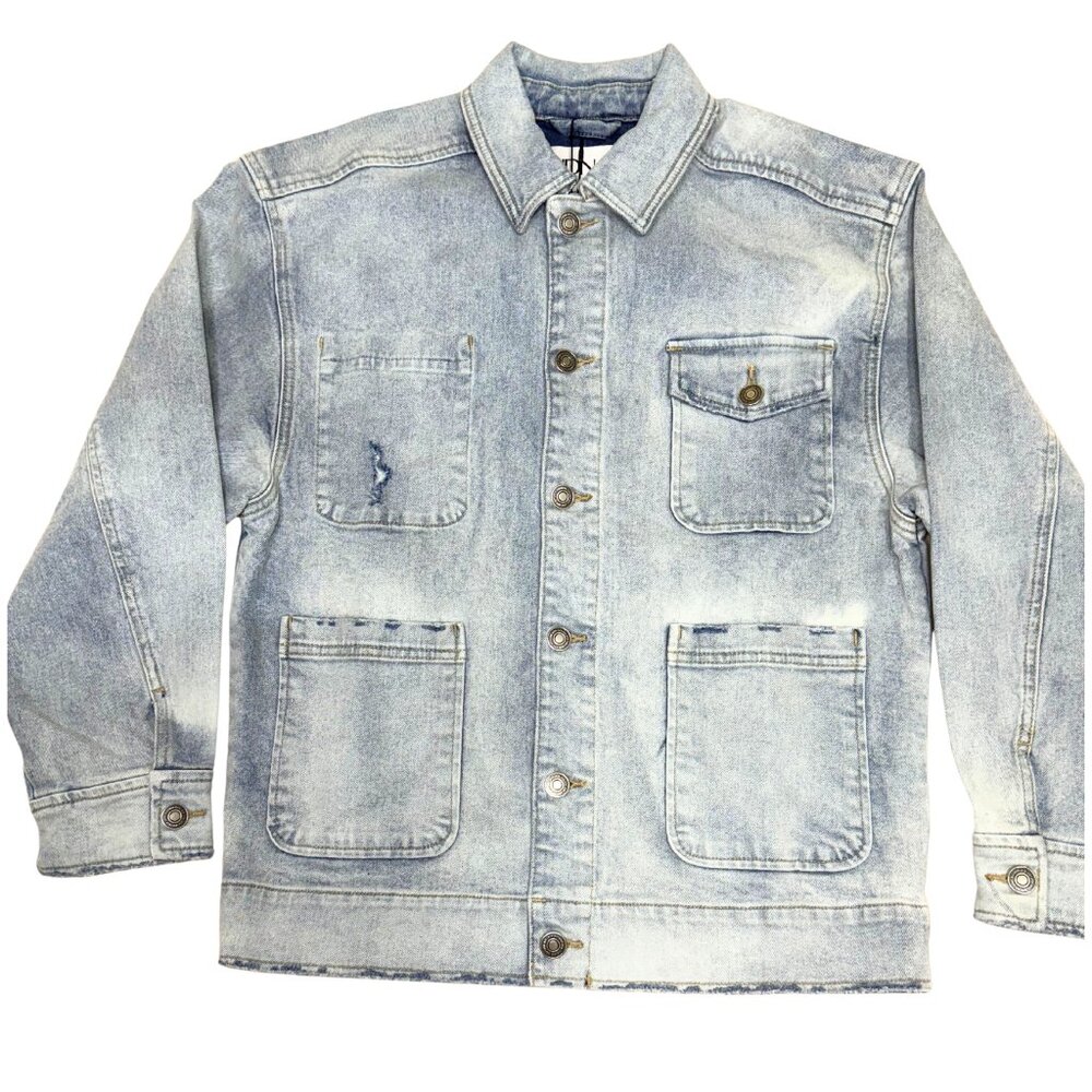 LNDN Women’s Light Wash Denim Chore Jacket Utility Pockets Size XXS, S